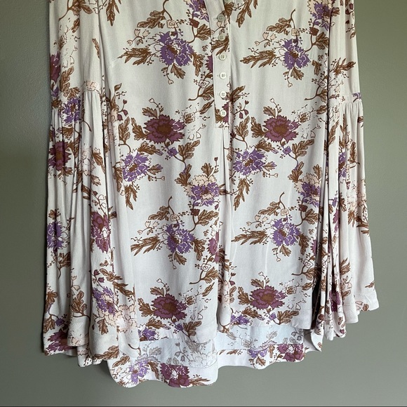 Free People Easy Girl Bell Sleeve Floral Blouse XS - Picture 5 of 16